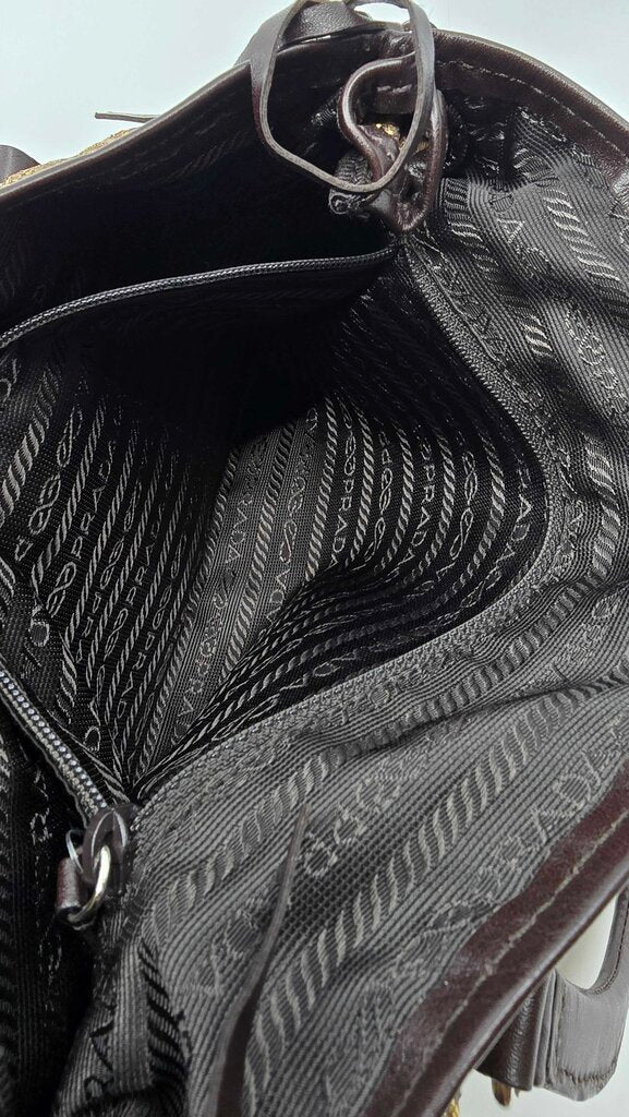 Prada Bronzo Brocade and leather handbag