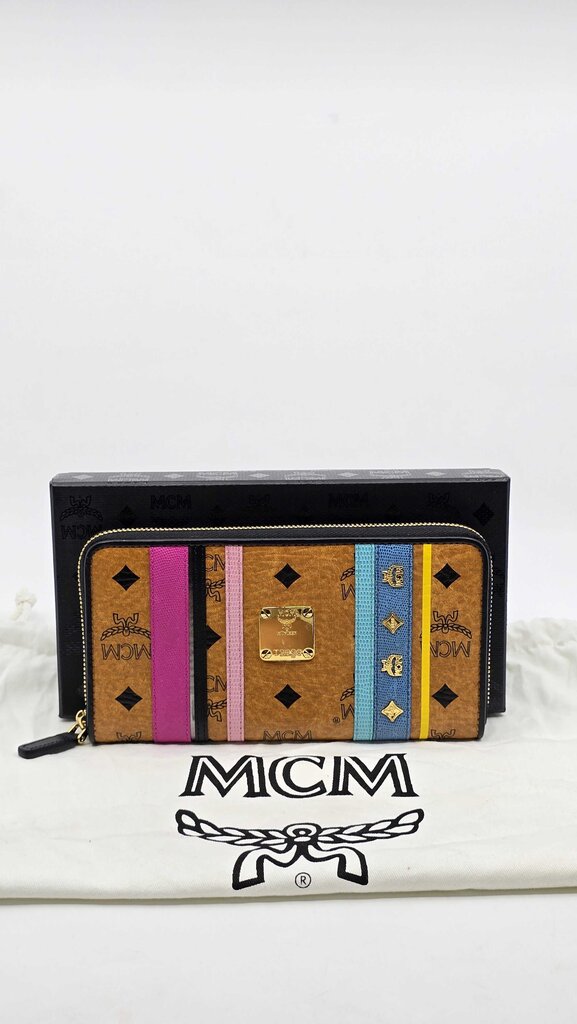 MCM Visetos Striped Zip Around Wallet