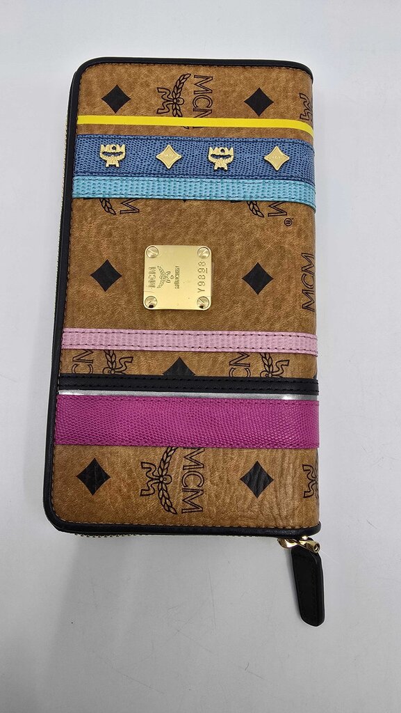 MCM Visetos Striped Zip Around Wallet