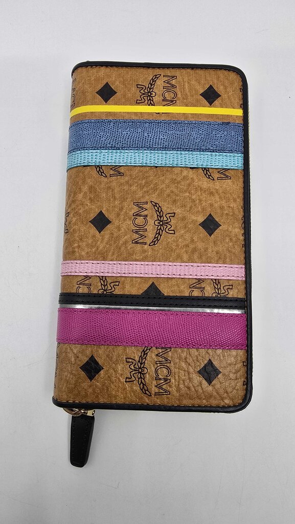 MCM Visetos Striped Zip Around Wallet