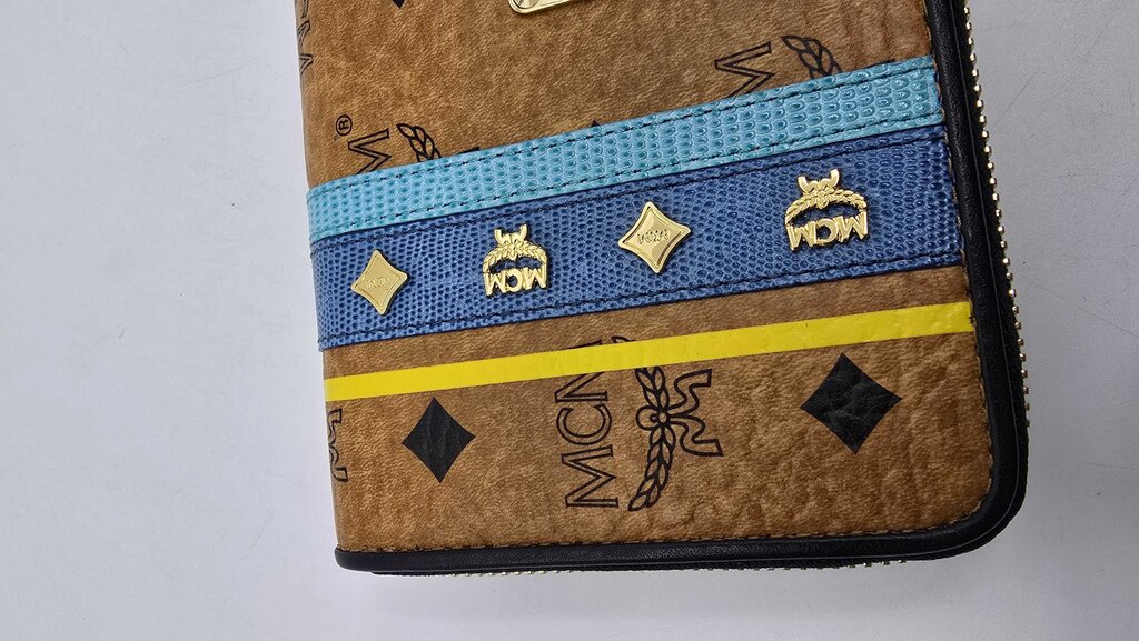 MCM Visetos Striped Zip Around Wallet