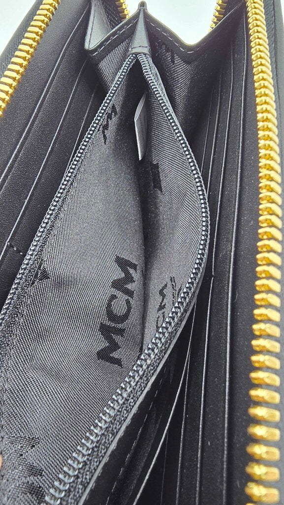 MCM Visetos Striped Zip Around Wallet