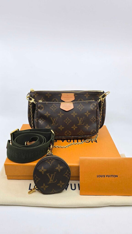 Louis Vuitton Multi Pochette Accessories Monogram Bag w/ Khaki Strap