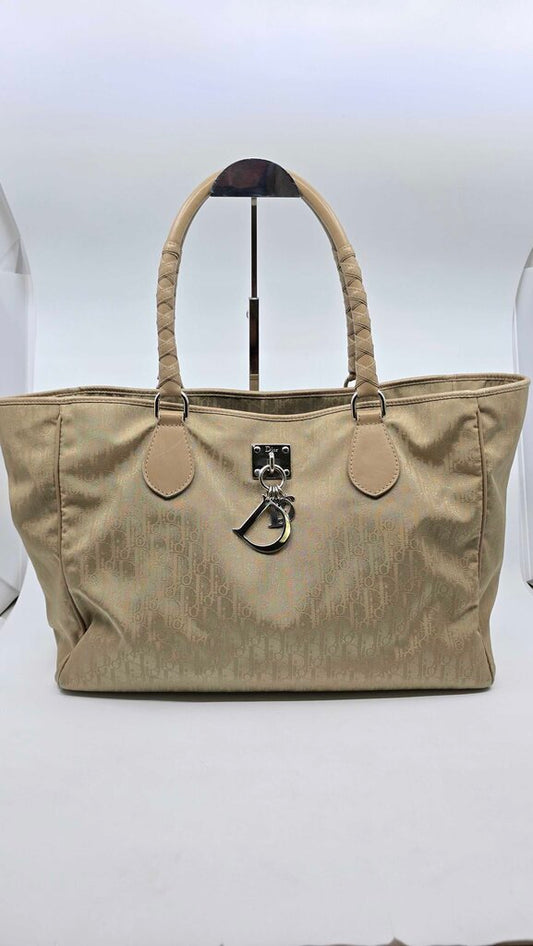 Christian Dior beige Diorissimo canvas and leather tote bag from the 2007 collection by John Galliano