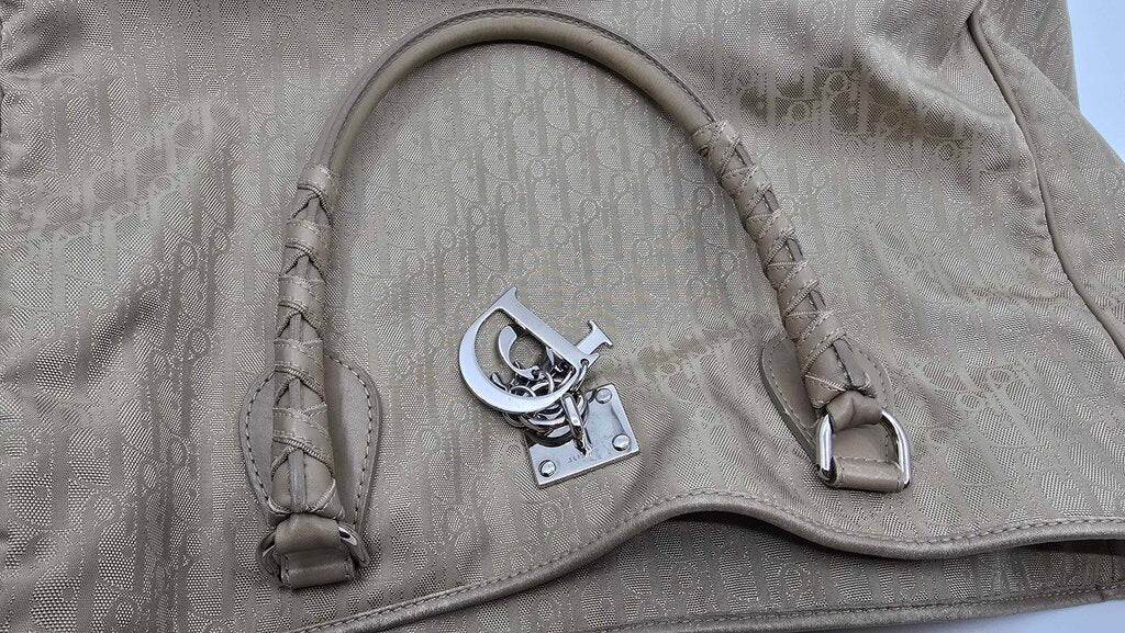 Christian Dior beige Diorissimo canvas and leather tote bag from the 2007 collection by John Galliano