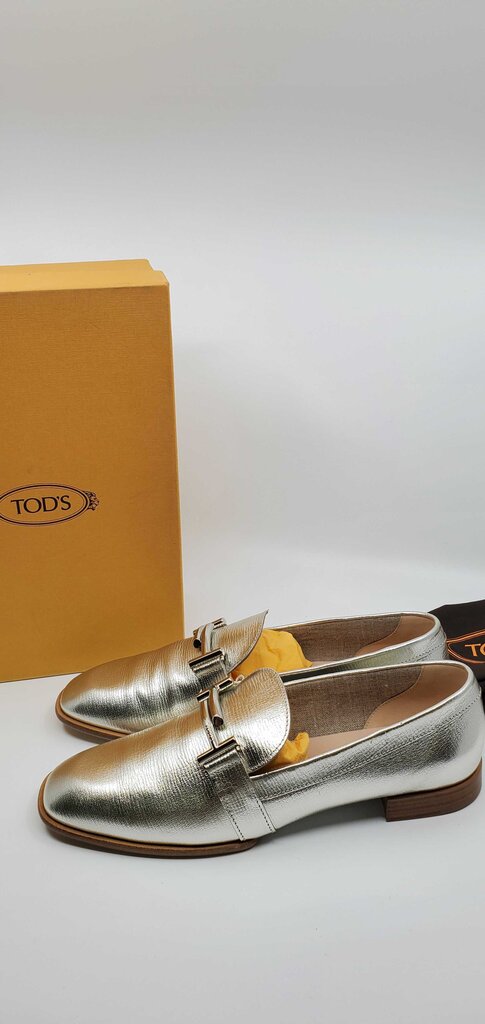 Tod's Double T embellished metallic textured-leather loafers