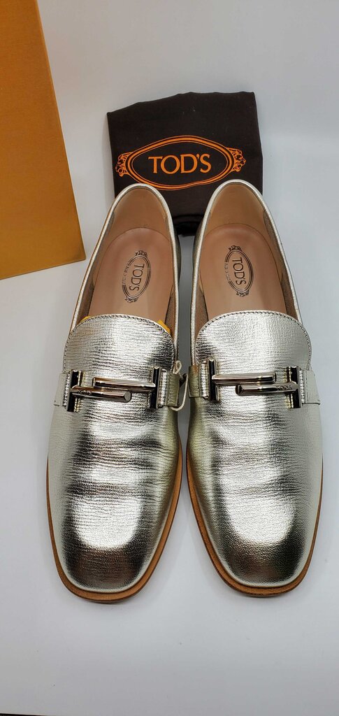 Tod's Double T embellished metallic textured-leather loafers