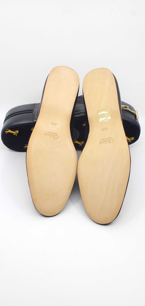 Chloe Skye velvet flats featuring gold "little horses" embroidery