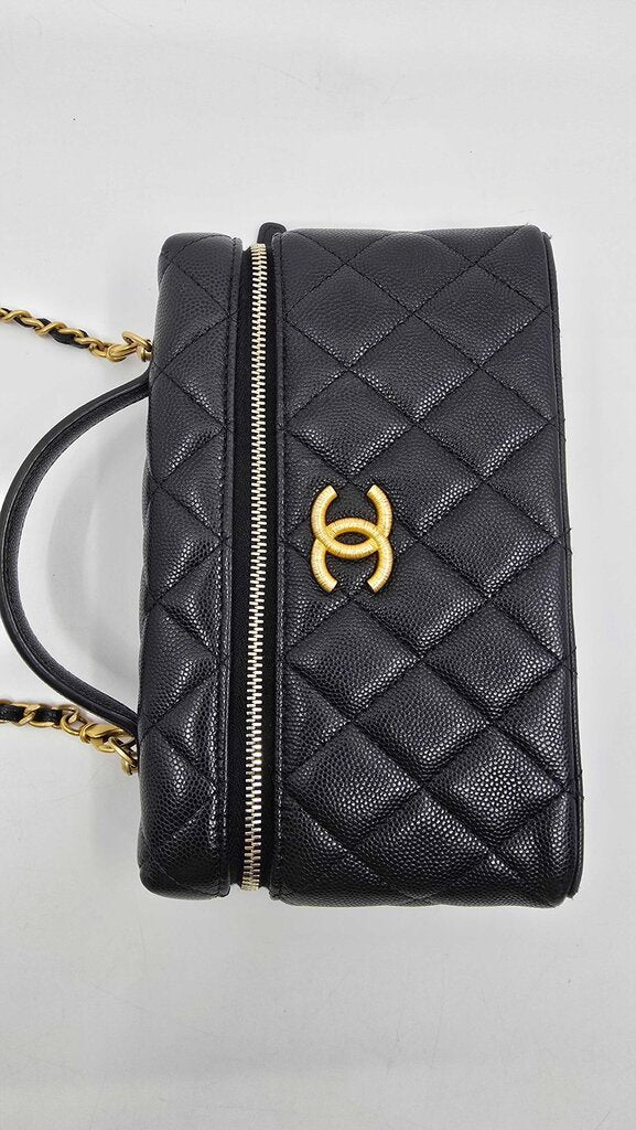 Chanel top handle long vanity case caviar