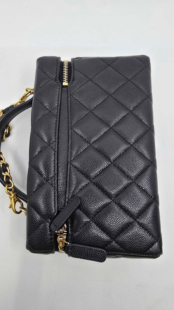 Chanel top handle long vanity case caviar