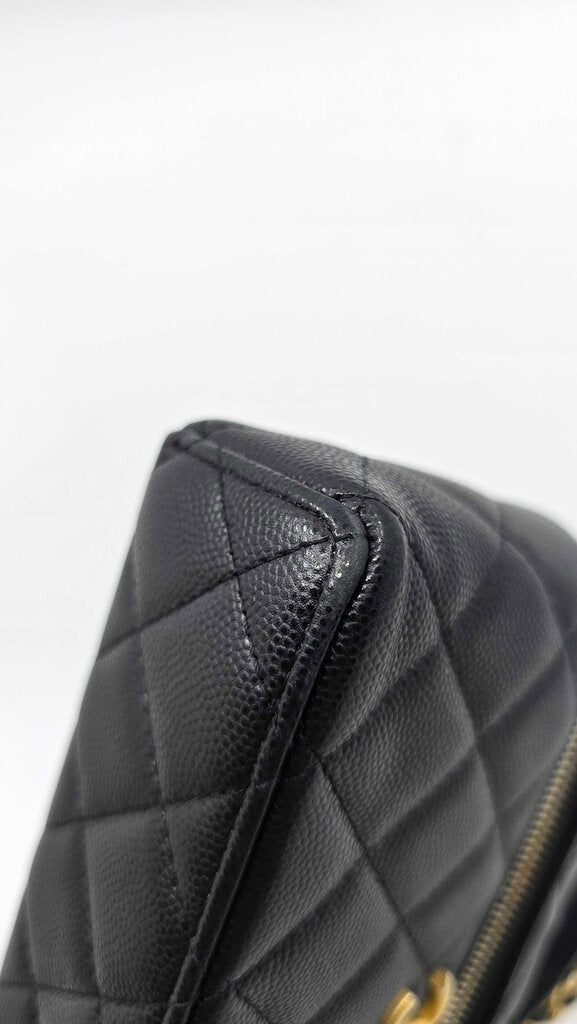 Chanel top handle long vanity case caviar