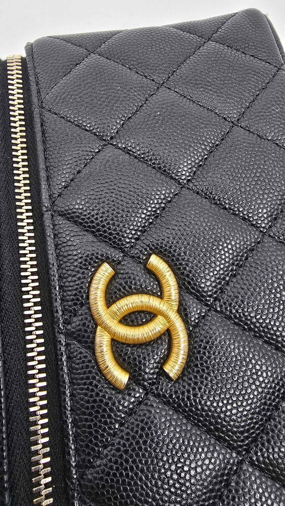 Chanel top handle long vanity case caviar