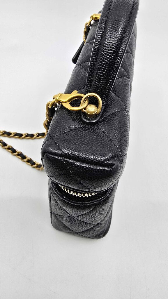 Chanel top handle long vanity case caviar