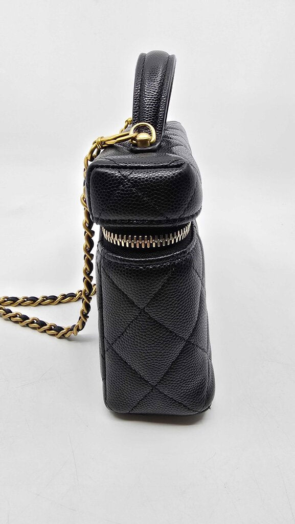 Chanel top handle long vanity case caviar