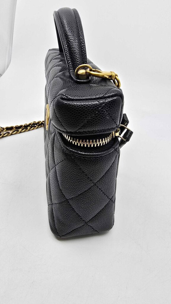 Chanel top handle long vanity case caviar