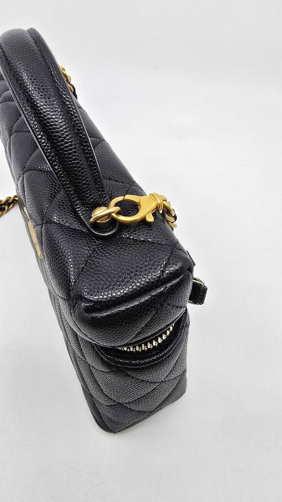 Chanel top handle long vanity case caviar
