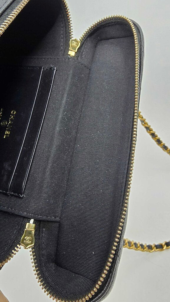 Chanel top handle long vanity case caviar