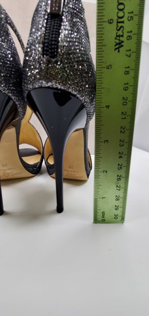 Jimmy Choo anthracite glitter t-strap peep toe pumps