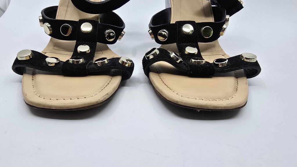 Balenciaga Leather Studded Accent T-Strap Sandals