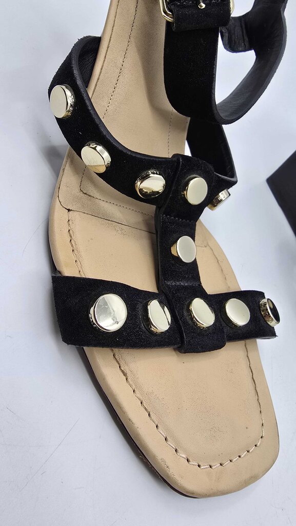 Balenciaga Leather Studded Accent T-Strap Sandals
