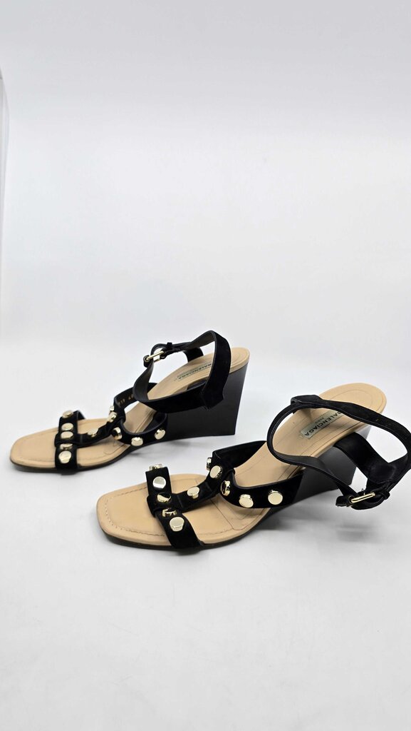 Balenciaga Leather Studded Accent T-Strap Sandals