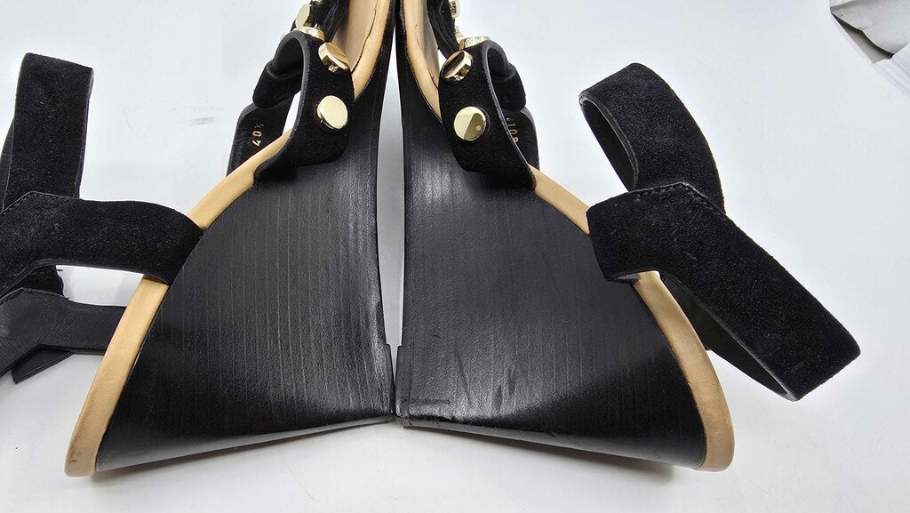 Balenciaga Leather Studded Accent T-Strap Sandals