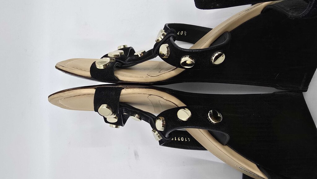 Balenciaga Leather Studded Accent T-Strap Sandals