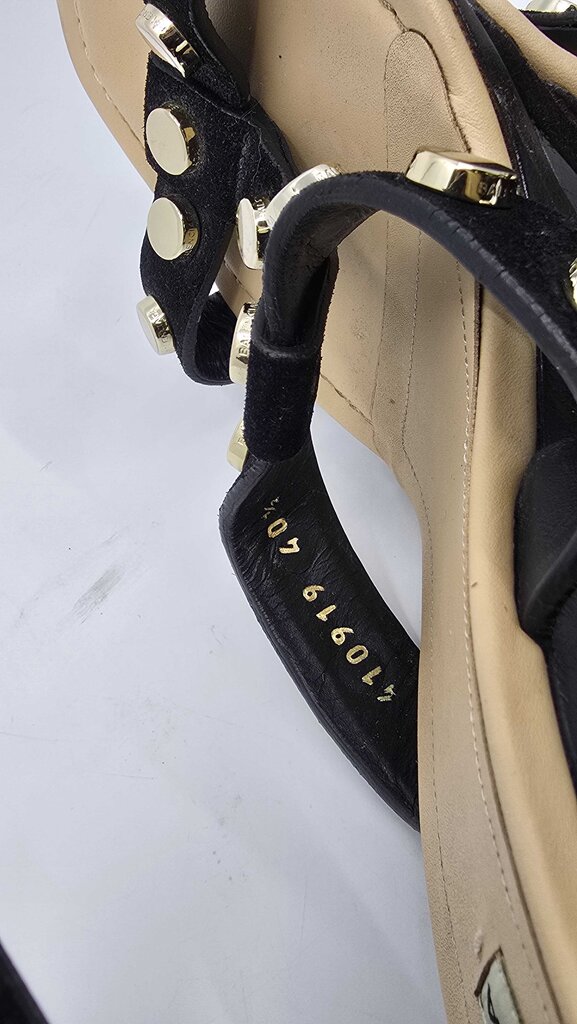 Balenciaga Leather Studded Accent T-Strap Sandals