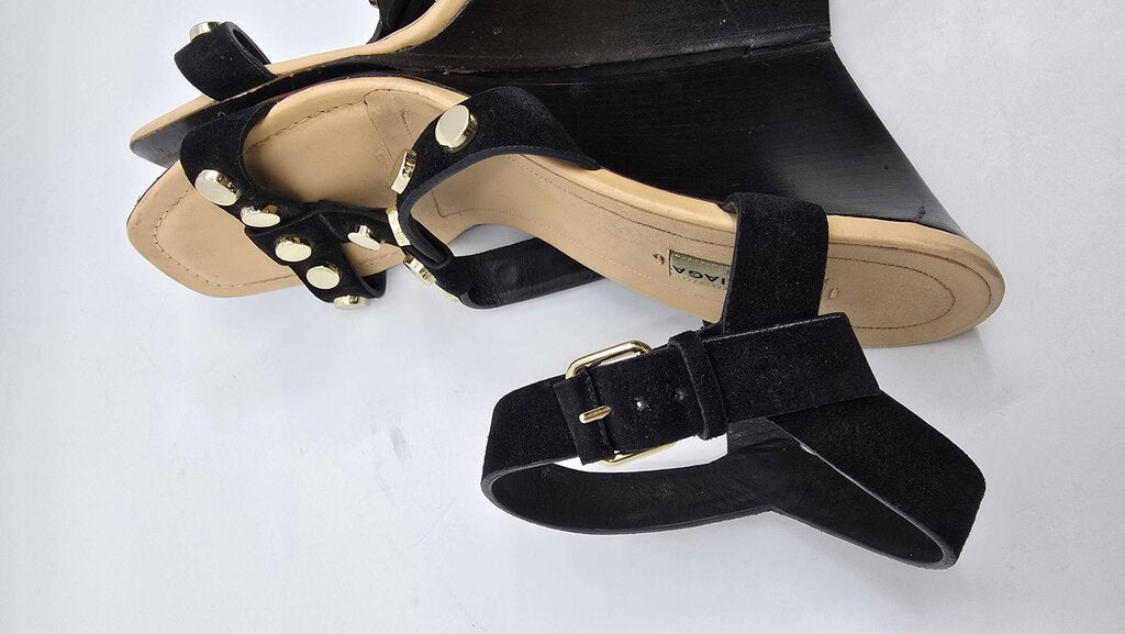 Balenciaga Leather Studded Accent T-Strap Sandals