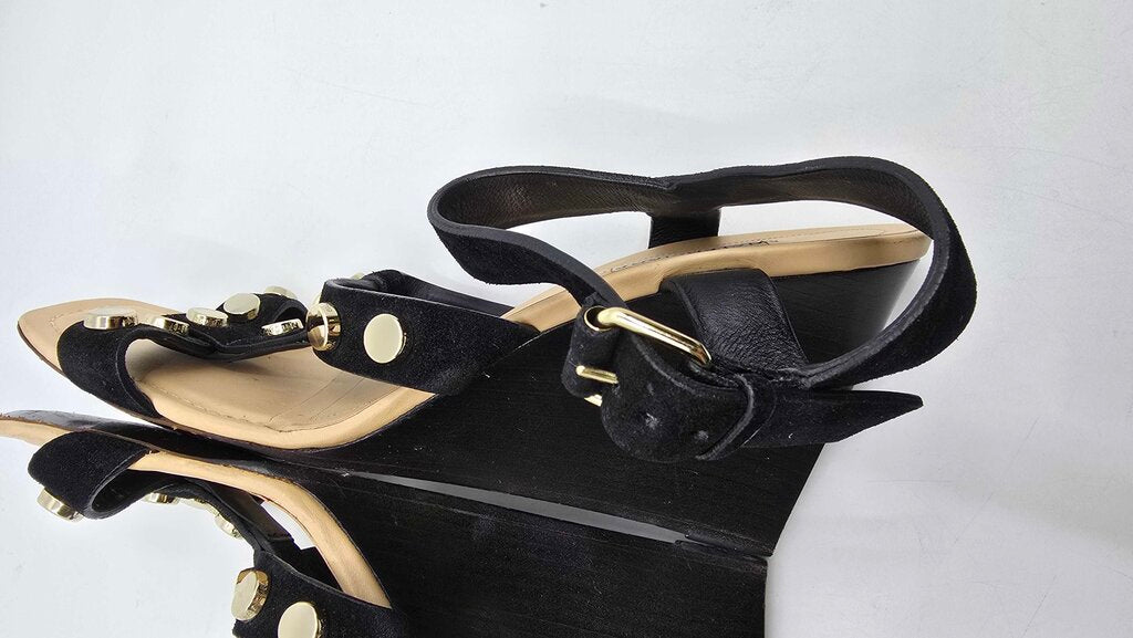 Balenciaga Leather Studded Accent T-Strap Sandals