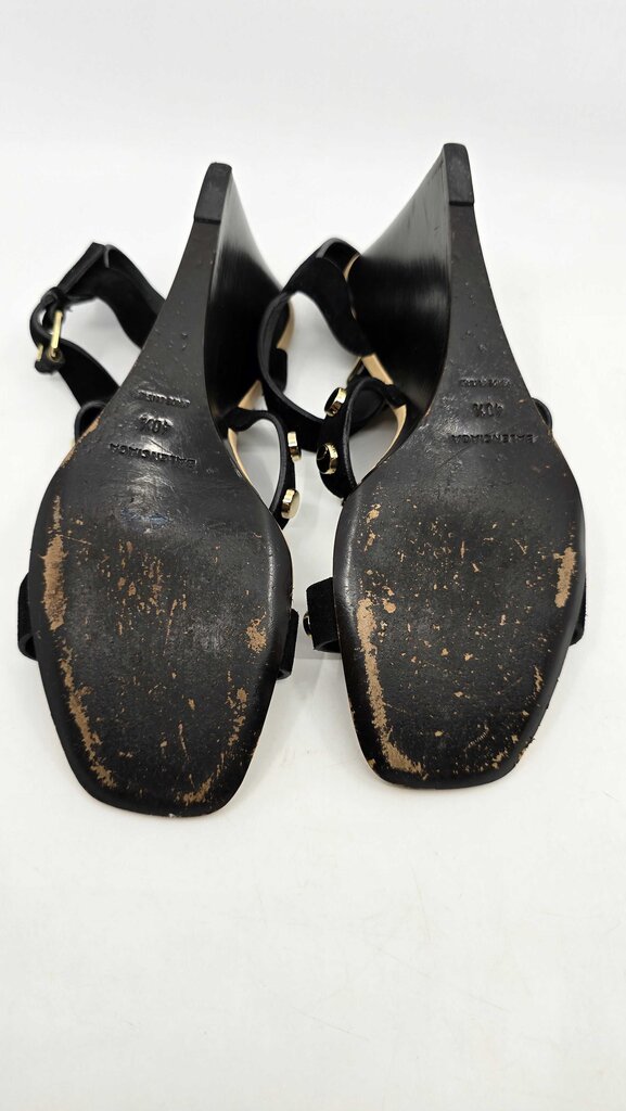 Balenciaga Leather Studded Accent T-Strap Sandals