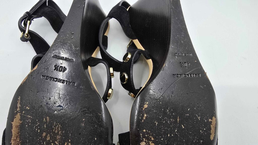 Balenciaga Leather Studded Accent T-Strap Sandals