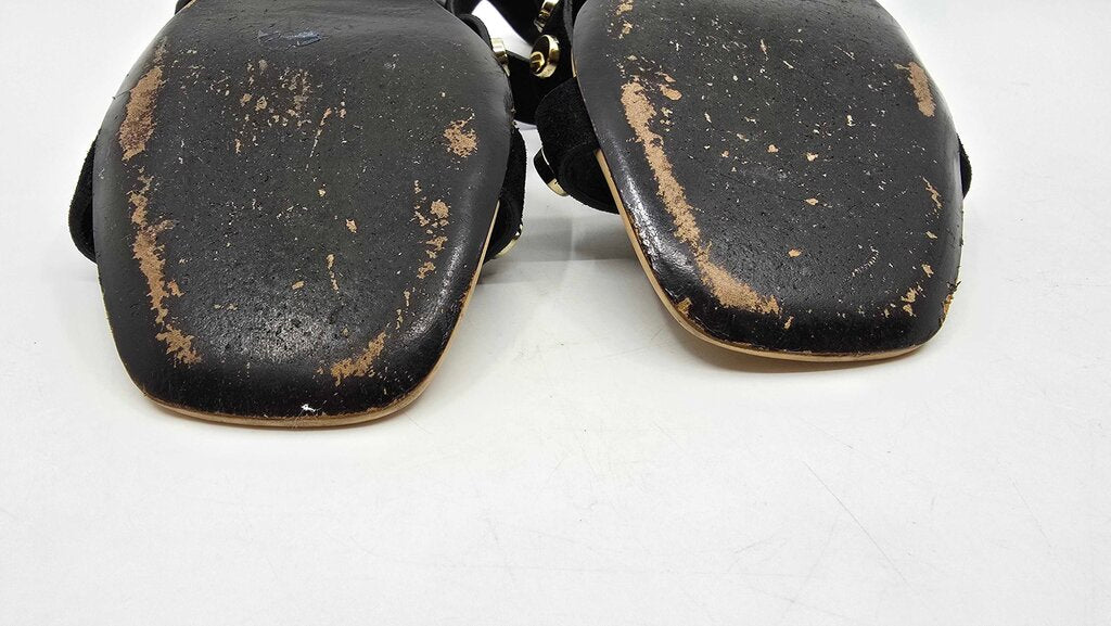 Balenciaga Leather Studded Accent T-Strap Sandals