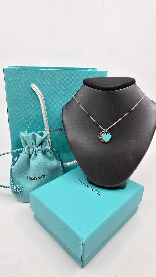 Tiffany and Co. Sterling Silver Return to Tiffany Blue Double Heart Tag Pendant