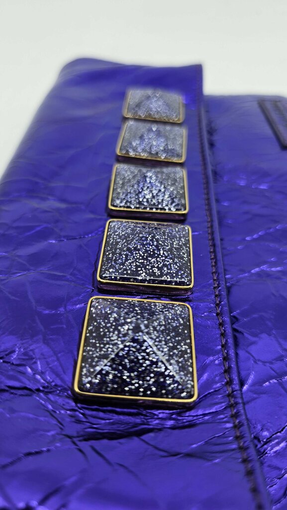 Marc Jacobs Metallic Blue Crinkled Patent Leather Fergie Clutch