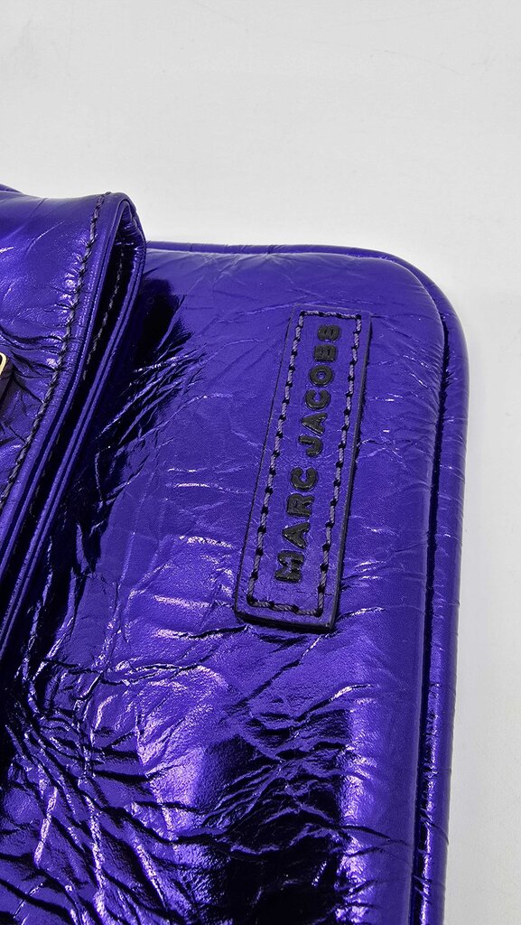 Marc Jacobs Metallic Blue Crinkled Patent Leather Fergie Clutch