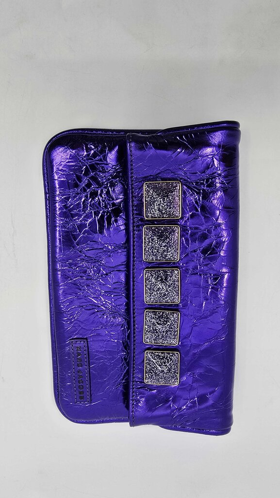 Marc Jacobs Metallic Blue Crinkled Patent Leather Fergie Clutch