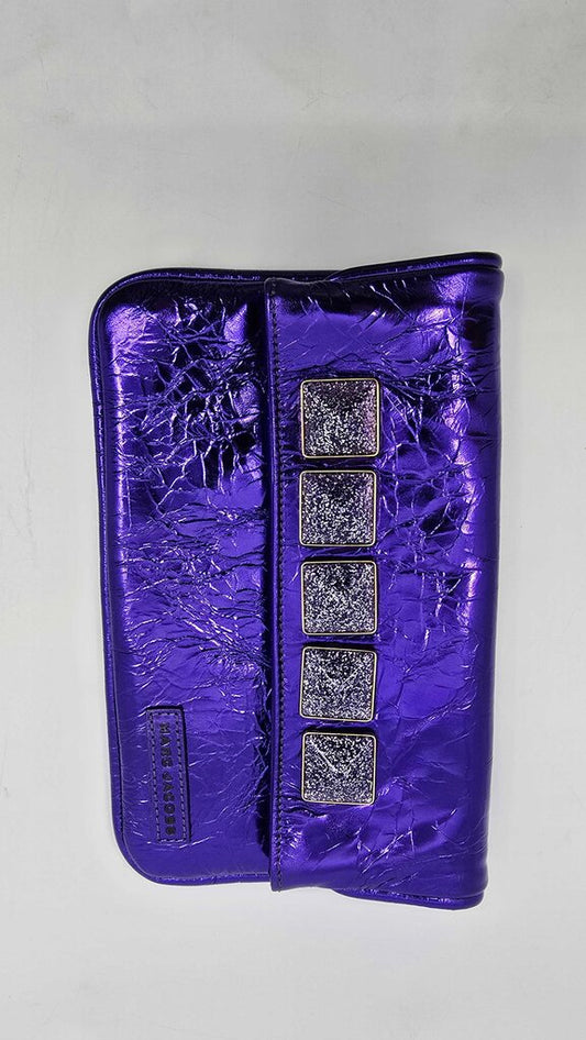 Marc Jacobs Metallic Blue Crinkled Patent Leather Fergie Clutch