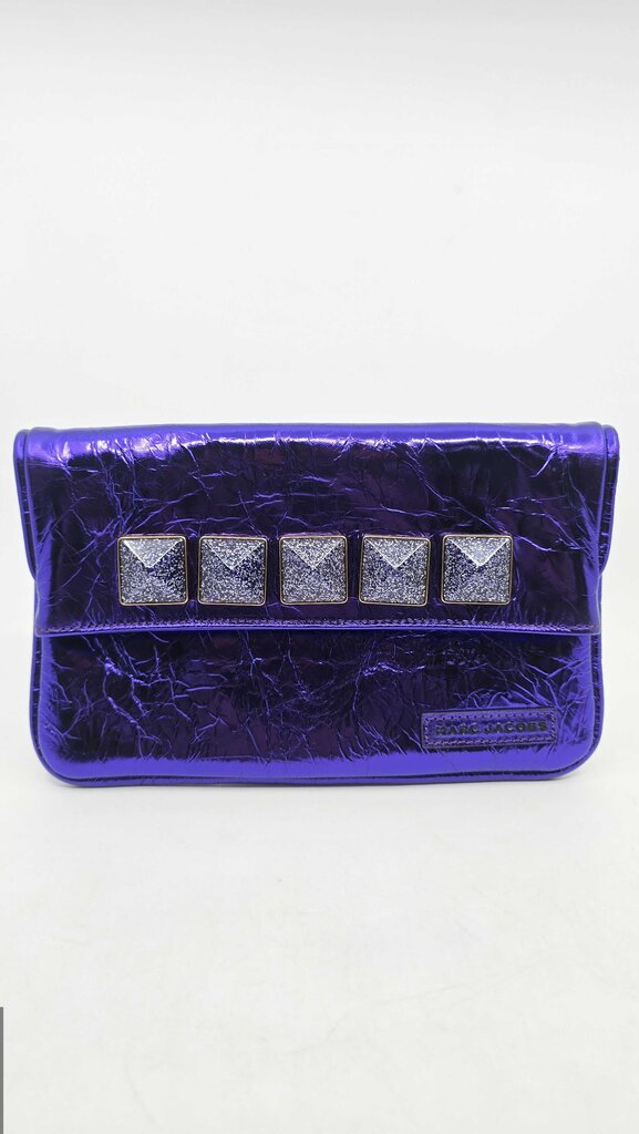 Marc Jacobs Metallic Blue Crinkled Patent Leather Fergie Clutch