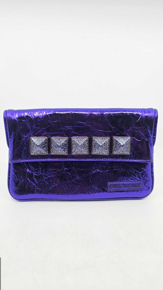 Marc Jacobs Metallic Blue Crinkled Patent Leather Fergie Clutch