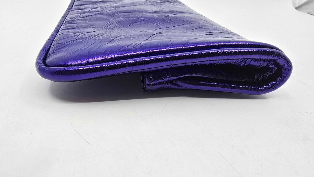 Marc Jacobs Metallic Blue Crinkled Patent Leather Fergie Clutch