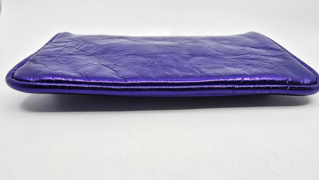 Marc Jacobs Metallic Blue Crinkled Patent Leather Fergie Clutch