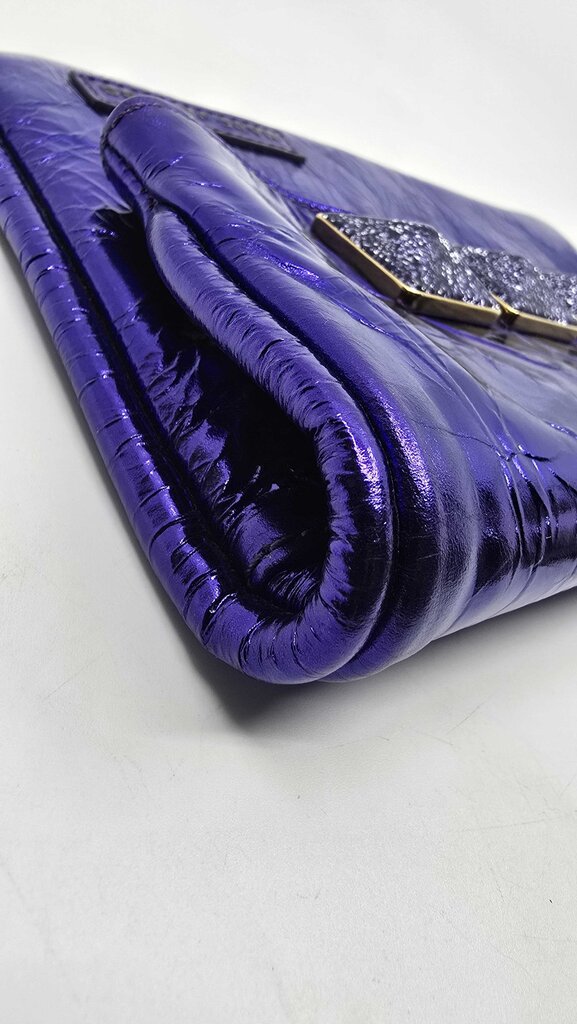 Marc Jacobs Metallic Blue Crinkled Patent Leather Fergie Clutch