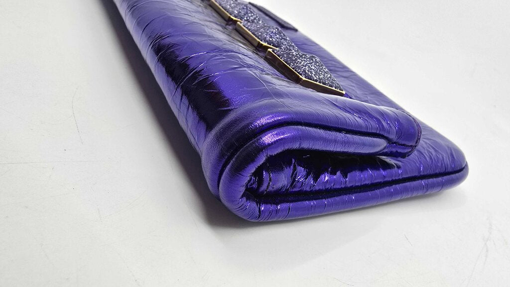 Marc Jacobs Metallic Blue Crinkled Patent Leather Fergie Clutch