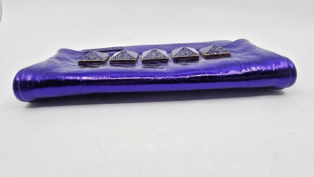Marc Jacobs Metallic Blue Crinkled Patent Leather Fergie Clutch