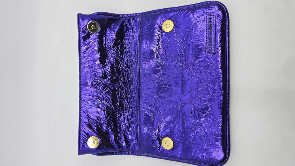 Marc Jacobs Metallic Blue Crinkled Patent Leather Fergie Clutch