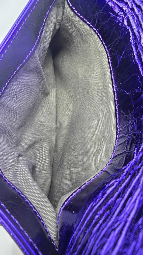 Marc Jacobs Metallic Blue Crinkled Patent Leather Fergie Clutch