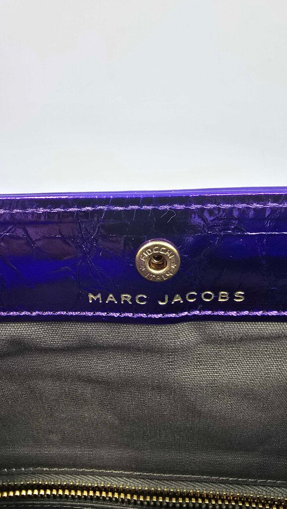 Marc Jacobs Metallic Blue Crinkled Patent Leather Fergie Clutch