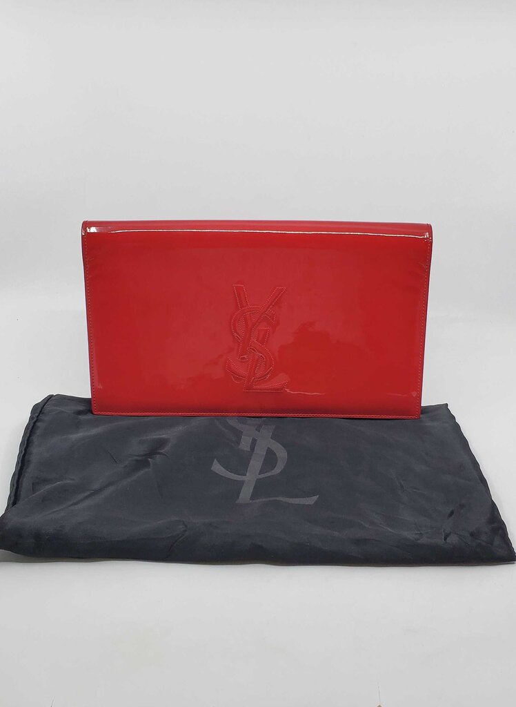 YSL Patent Monogram Large Belle De Jour Clutch in Red