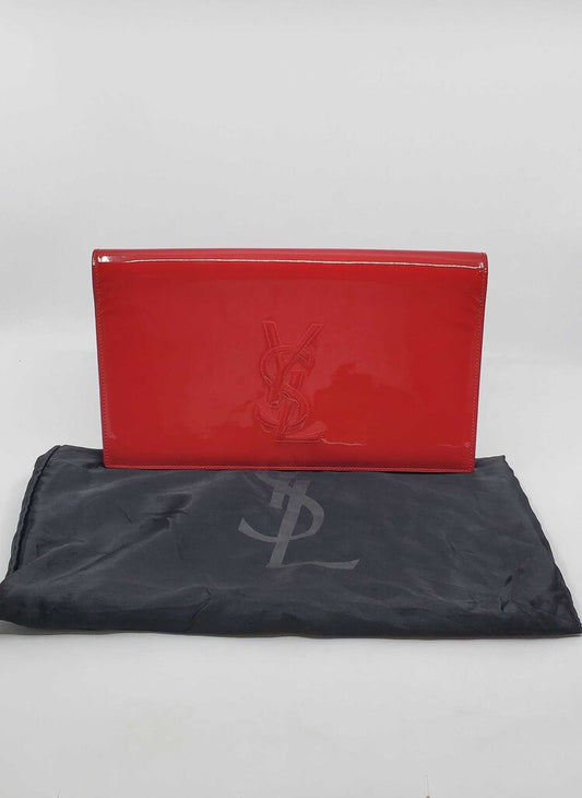 YSL Patent Monogram Large Belle De Jour Clutch in Red
